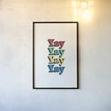 Rainbow Yay Bold Red by Becky Thorns. shown as a paper print in a black flame. Available as a archival giclee rolled canvas, fine art paper, or poster print. SKU 78475h.
