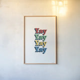 Rainbow Yay Bold Red by Becky Thorns. shown as a paper print in a natural frame. Available as a archival giclee rolled canvas, fine art paper, or poster print. SKU 78475h.