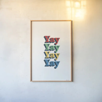 Rainbow Yay Bold Red by Becky Thorns. shown as a paper print in a natural frame. Available as a archival giclee rolled canvas, fine art paper, or poster print. SKU 78475h.