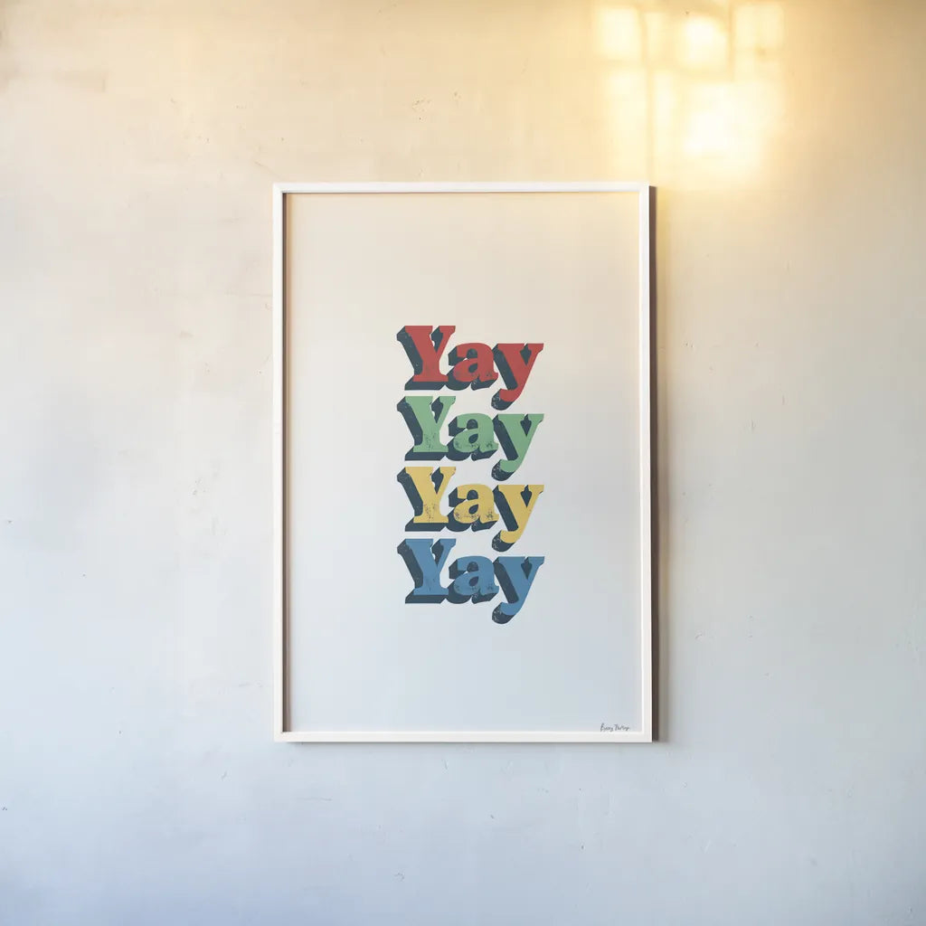 Rainbow Yay Bold Red by Becky Thorns. shown as a paper print in a white frame. Available as a archival giclee rolled canvas, fine art paper, or poster print. SKU 78475h.