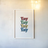 Rainbow Yay Bold Red by Becky Thorns. shown as a paper print in a white frame. Available as a archival giclee rolled canvas, fine art paper, or poster print. SKU 78475h.
