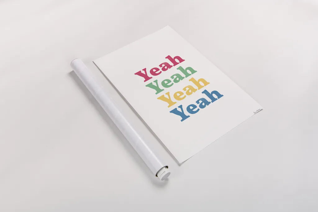 Rainbow Yeah by Becky Thorns. shown as a rolled paper print. Available as archival giclee rolled canvas, fine art paper, or poster print. SKU 65200h.