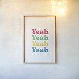 Rainbow Yeah by Becky Thorns. shown as a paper print in a natural frame. Available as a archival giclee rolled canvas, fine art paper, or poster print. SKU 65200h.