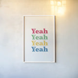 Rainbow Yeah by Becky Thorns. shown as a paper print in a white frame. Available as a archival giclee rolled canvas, fine art paper, or poster print. SKU 65200h.