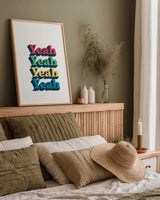Rainbow Yeah Bold by Becky Thorns. shown as a paper print in a natural frame. Available as a archival giclee rolled canvas, fine art paper, or poster print. SKU 65212h.