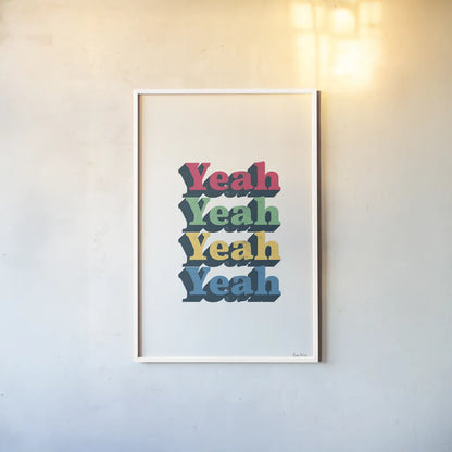 Rainbow Yeah Bold by Becky Thorns. shown as a paper print in a white frame. Available as a archival giclee rolled canvas, fine art paper, or poster print. SKU 65212h.