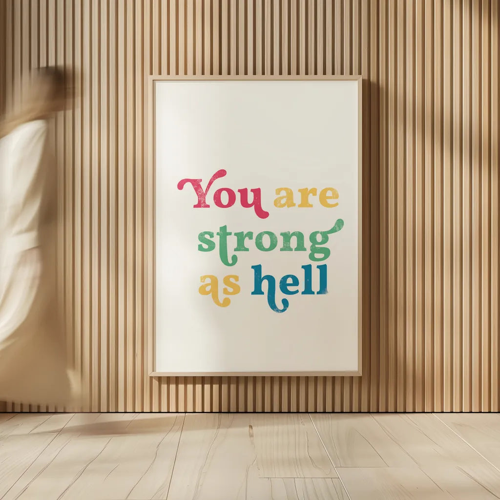Rainbow You Are Strong by Becky Thorns. shown as over sized large wall art. Available as an archival giclee rolled canvas, fine art paper, or poster print. SKU 65206h.