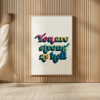 Rainbow You Are Strong Bold by Becky Thorns. shown as over sized large wall art. Available as an archival giclee rolled canvas, fine art paper, or poster print. SKU 65215h.