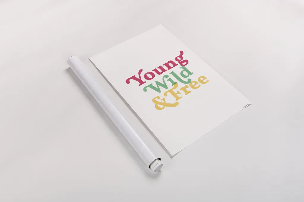 Rainbow Young Wild and Free by Becky Thorns. shown as a rolled paper print. Available as archival giclee rolled canvas, fine art paper, or poster print. SKU 65207h.