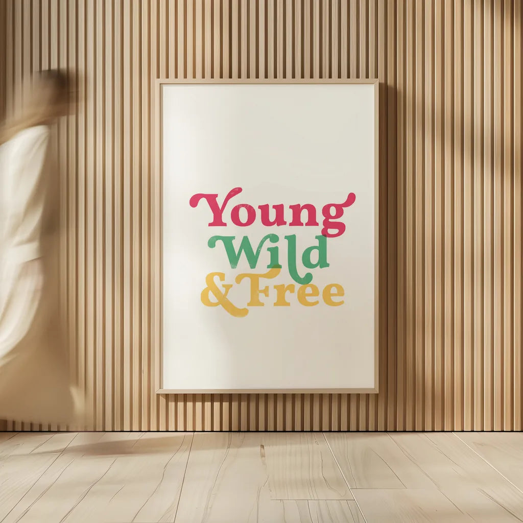 Rainbow Young Wild and Free by Becky Thorns. shown as over sized large wall art. Available as an archival giclee rolled canvas, fine art paper, or poster print. SKU 65207h.