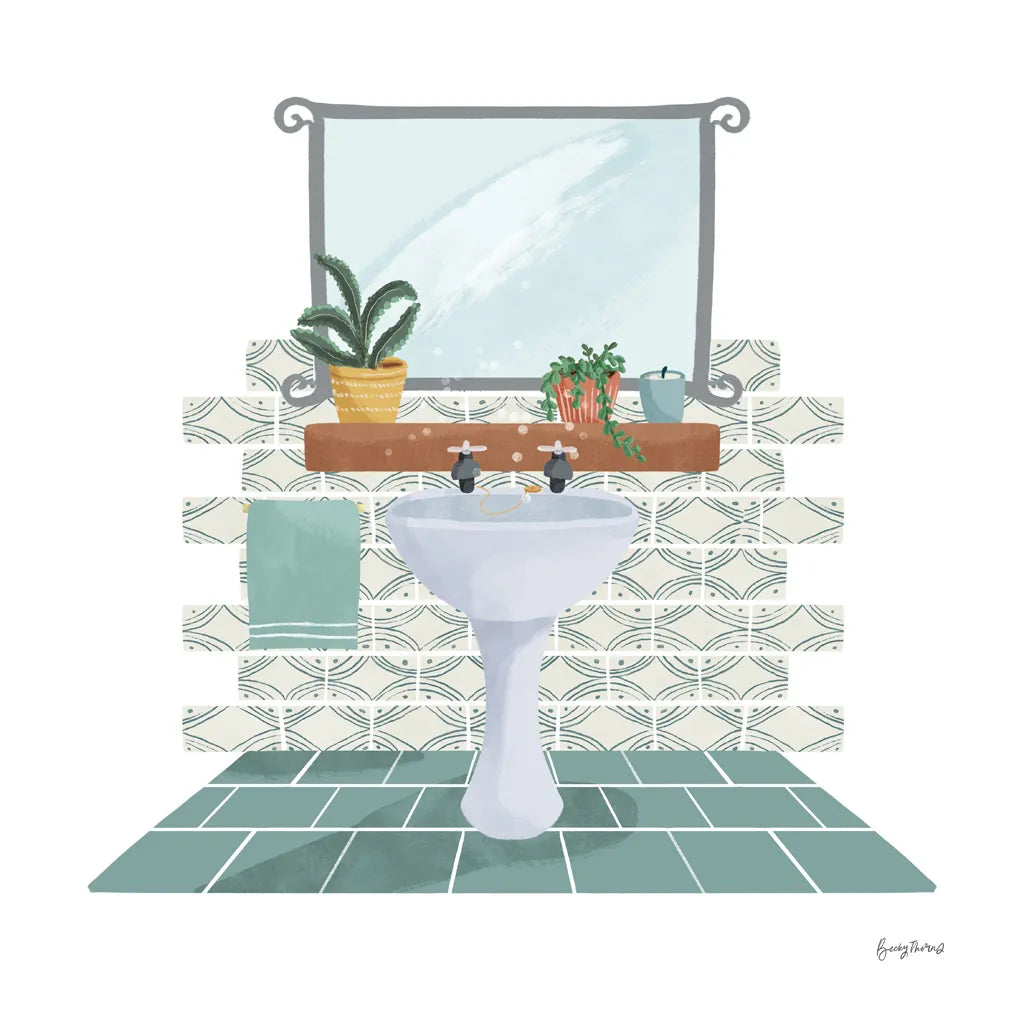 Relaxing Bathroom I by Becky Thorns. SKU 77313a. Archival Giclee Fine art print for wall decor.