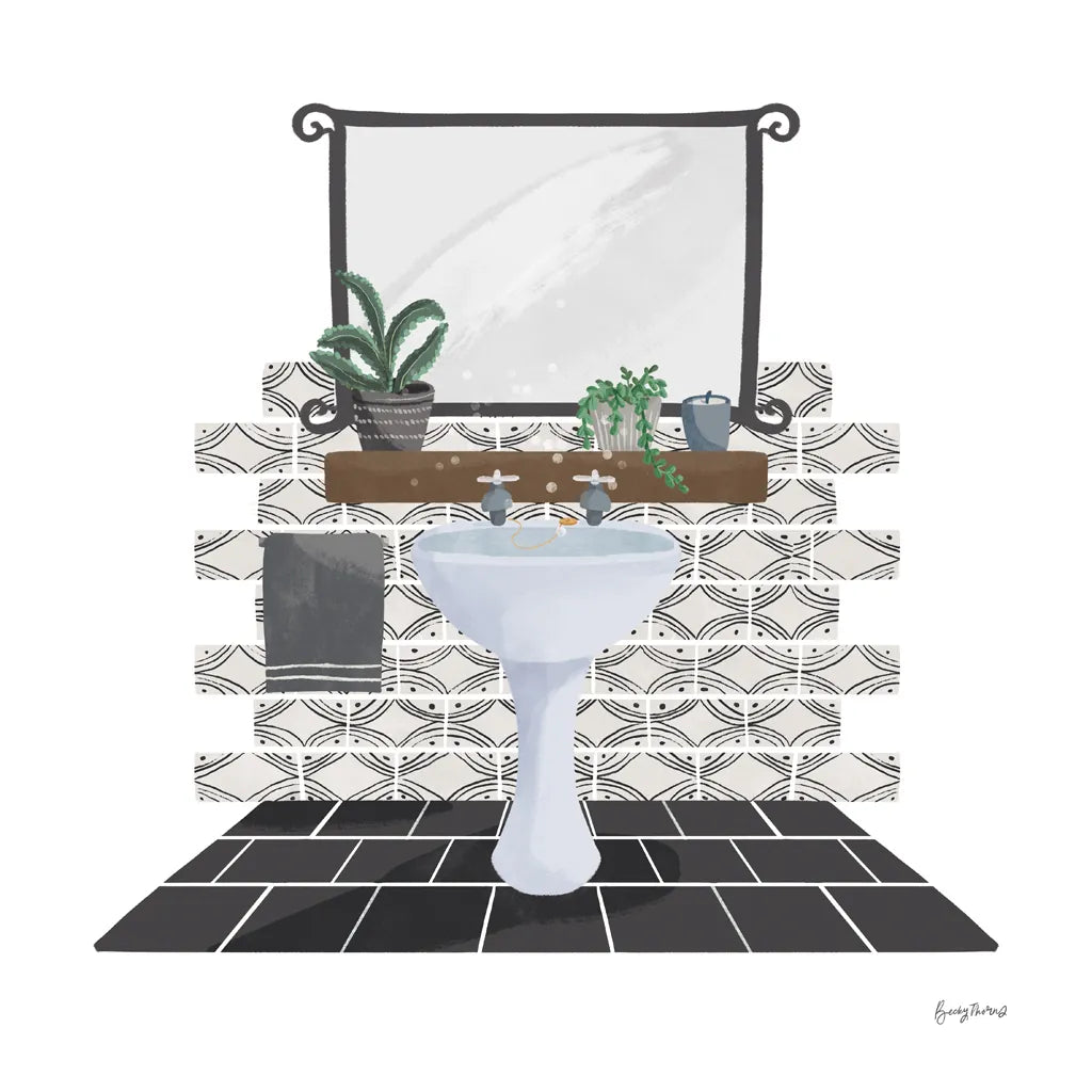 Relaxing Bathroom I Dark by Becky Thorns. SKU 79277a. Archival Giclee Fine art print for wall decor.