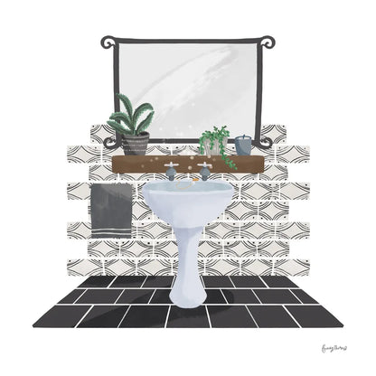 Relaxing Bathroom I Dark by Becky Thorns. SKU 79277a. Archival Giclee Fine art print for wall decor.