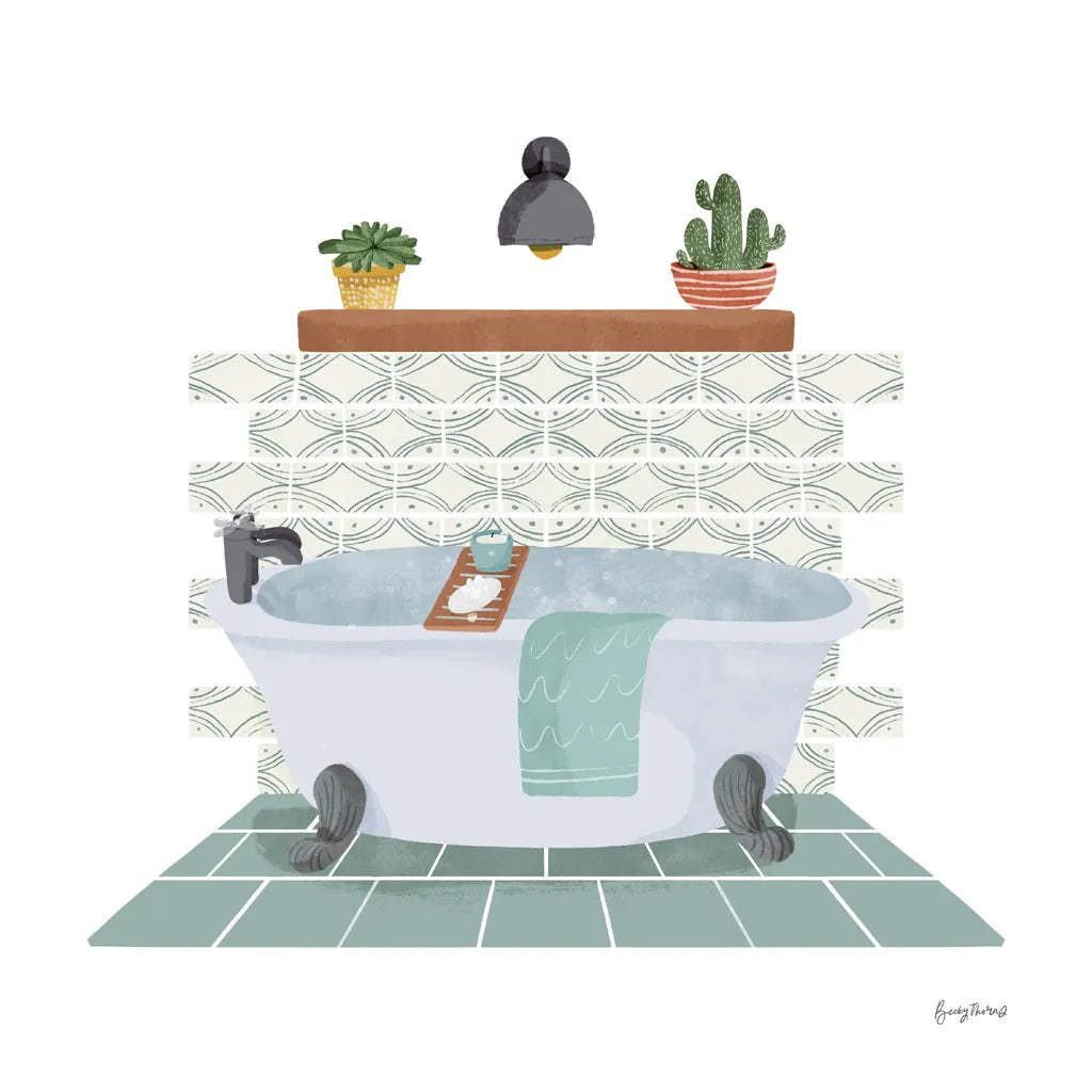 Relaxing Bathroom II by Becky Thorns. SKU 77314a. Archival Giclee Fine art print for wall decor.