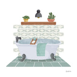 Relaxing Bathroom II by Becky Thorns. SKU 77314a. Archival Giclee Fine art print for wall decor.