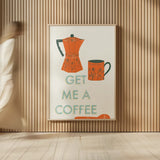 Retro Kitchen Coffee I by Becky Thorns. shown as over sized large wall art. Available as an archival giclee rolled canvas, fine art paper, or poster print. SKU 73295h.