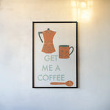 Retro Kitchen Coffee I by Becky Thorns. shown as a paper print in a black flame. Available as a archival giclee rolled canvas, fine art paper, or poster print. SKU 73295h.