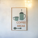 Retro Kitchen Coffee II by Becky Thorns. shown as a paper print in a natural frame. Available as a archival giclee rolled canvas, fine art paper, or poster print. SKU 73296h.