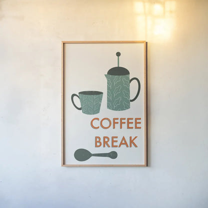 Retro Kitchen Coffee II by Becky Thorns. shown as a paper print in a natural frame. Available as a archival giclee rolled canvas, fine art paper, or poster print. SKU 73296h.