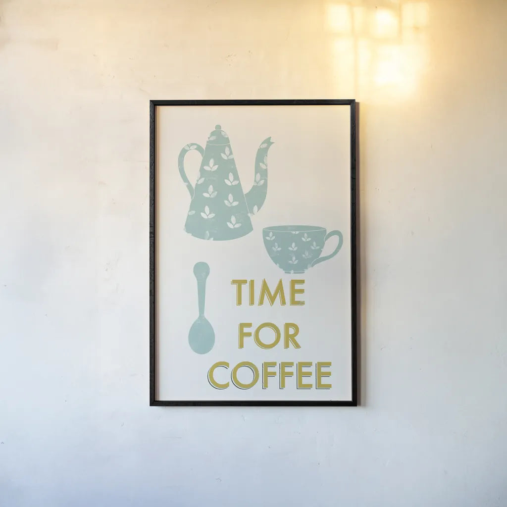 Retro Kitchen Coffee III by Becky Thorns. shown as a paper print in a black flame. Available as a archival giclee rolled canvas, fine art paper, or poster print. SKU 73297h.