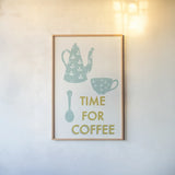 Retro Kitchen Coffee III by Becky Thorns. shown as a paper print in a natural frame. Available as a archival giclee rolled canvas, fine art paper, or poster print. SKU 73297h.