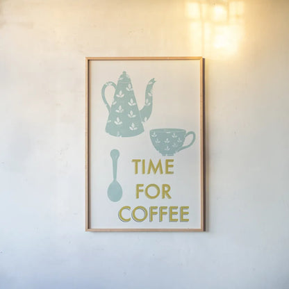 Retro Kitchen Coffee III by Becky Thorns. shown as a paper print in a natural frame. Available as a archival giclee rolled canvas, fine art paper, or poster print. SKU 73297h.