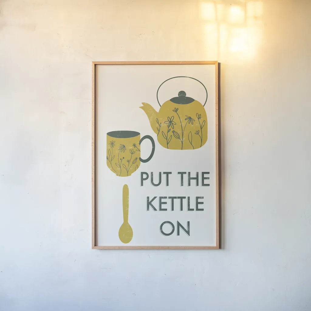 Retro Kitchen Coffee IV by Becky Thorns. shown as a paper print in a natural frame. Available as a archival giclee rolled canvas, fine art paper, or poster print. SKU 73298h.