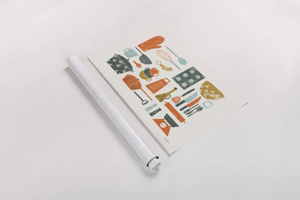 Retro Kitchen I by Becky Thorns. shown as a rolled paper print. Available as archival giclee rolled canvas, fine art paper, or poster print. SKU 73292i.