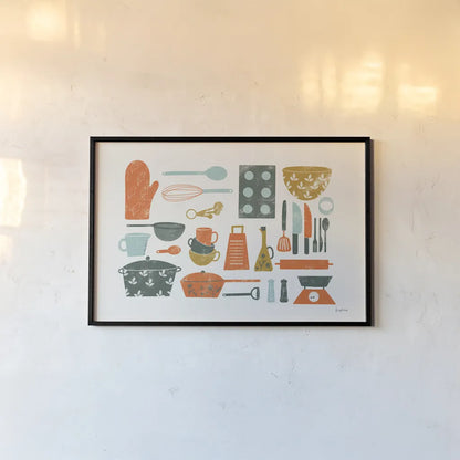 Retro Kitchen I by Becky Thorns. shown as a paper print in a black flame. Available as a archival giclee rolled canvas, fine art paper, or poster print. SKU 73292i.
