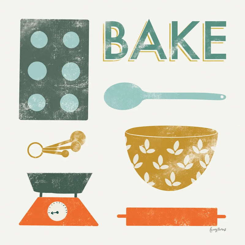 Retro Kitchen II by Becky Thorns. SKU 73293a. Archival Giclee Fine art print for wall decor.