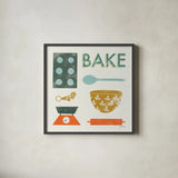 Retro Kitchen II by Becky Thorns. Shown in a sleek black glass frame for a contemporary gallery look. Available as an archival giclee rolled canvas, fine art paper, or poster print. SKU 73293a.
