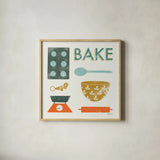 Retro Kitchen II by Becky Thorns. Shown in a natural wood glass frame for a timeless modern aesthetic. Available as an archival giclee rolled canvas, fine art paper, or poster print. SKU 73293a.
