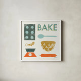 Retro Kitchen II by Becky Thorns. Shown in a crisp white glass frame for a clean and minimalist style. Available as an archival giclee rolled canvas, fine art paper, or poster print. SKU 73293a.