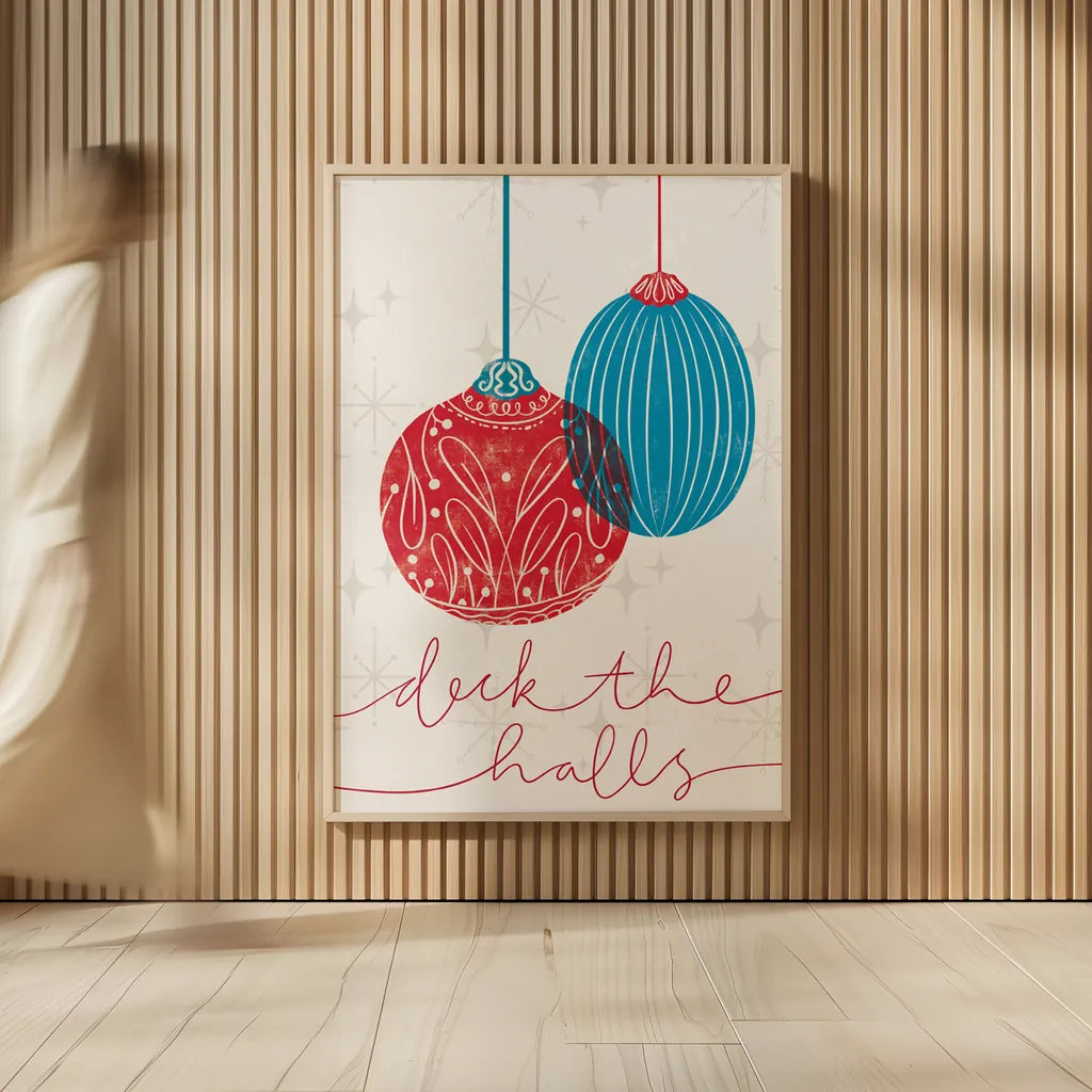 Retro Ornament V Red by Becky Thorns. shown as over sized large wall art. Available as an archival giclee rolled canvas, fine art paper, or poster print. SKU 75403h.