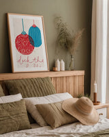 Retro Ornament V Red by Becky Thorns. shown as a paper print in a natural frame. Available as a archival giclee rolled canvas, fine art paper, or poster print. SKU 75403h.