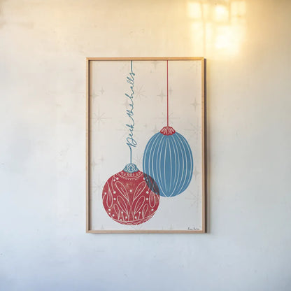 Retro Ornaments I by Becky Thorns. shown as a paper print in a natural frame. Available as a archival giclee rolled canvas, fine art paper, or poster print. SKU 74334h.