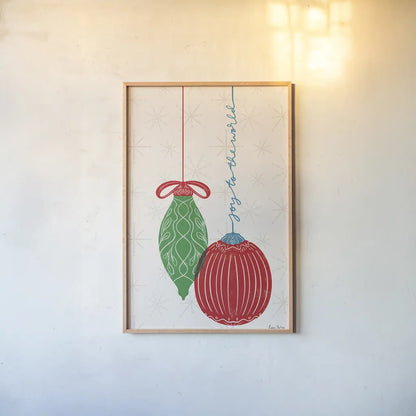 Retro Ornaments II by Becky Thorns. shown as a paper print in a natural frame. Available as a archival giclee rolled canvas, fine art paper, or poster print. SKU 74335h.