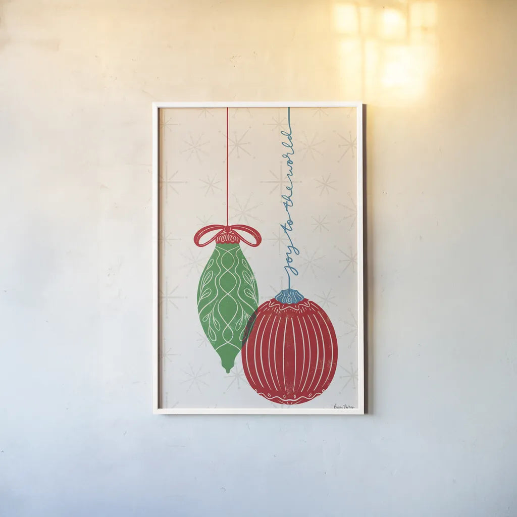 Retro Ornaments II by Becky Thorns. shown as a paper print in a white frame. Available as a archival giclee rolled canvas, fine art paper, or poster print. SKU 74335h.