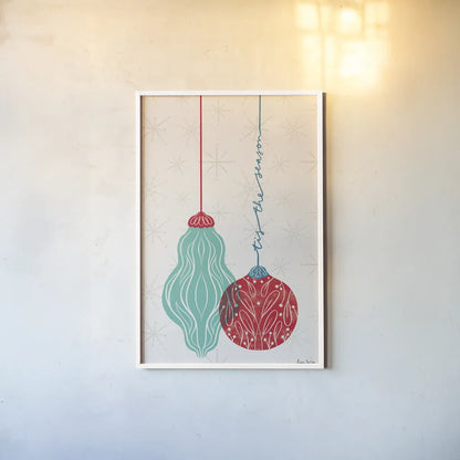 Retro Ornaments III by Becky Thorns. shown as a paper print in a white frame. Available as a archival giclee rolled canvas, fine art paper, or poster print. SKU 74336h.