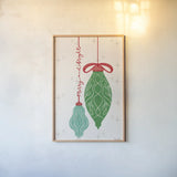 Retro Ornaments IV by Becky Thorns. shown as a paper print in a natural frame. Available as a archival giclee rolled canvas, fine art paper, or poster print. SKU 74337h.