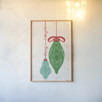 Retro Ornaments IV by Becky Thorns. shown as a paper print in a natural frame. Available as a archival giclee rolled canvas, fine art paper, or poster print. SKU 74337h.