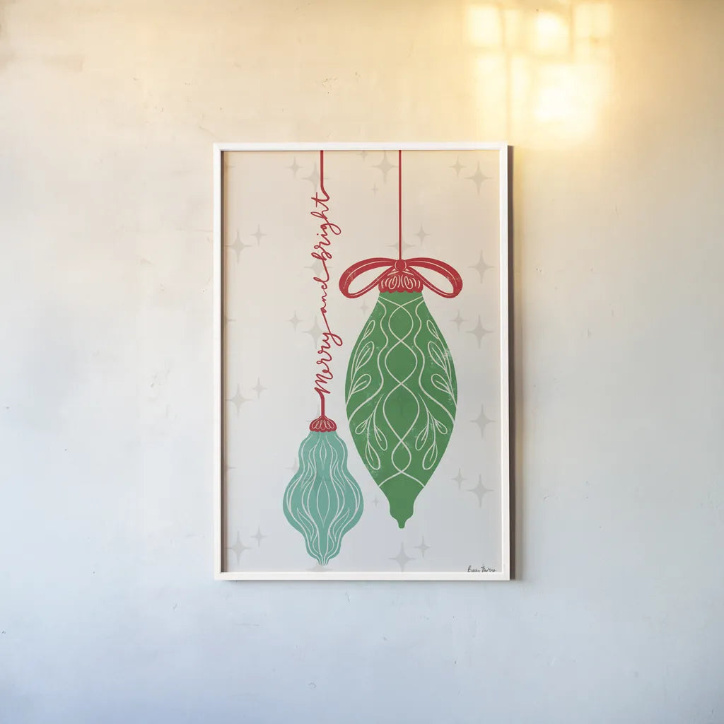 Retro Ornaments IV by Becky Thorns. shown as a paper print in a white frame. Available as a archival giclee rolled canvas, fine art paper, or poster print. SKU 74337h.