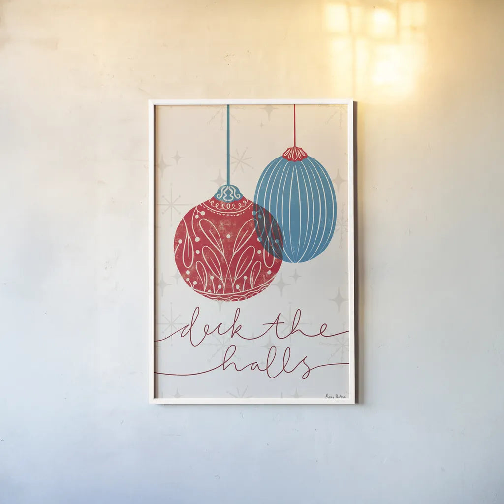 Retro Ornaments V by Becky Thorns. shown as a paper print in a white frame. Available as a archival giclee rolled canvas, fine art paper, or poster print. SKU 74338h.