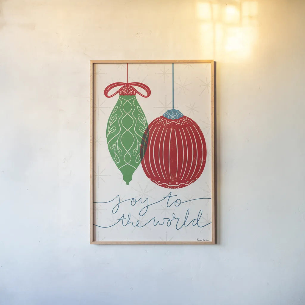 Retro Ornaments VI by Becky Thorns. shown as a paper print in a natural frame. Available as a archival giclee rolled canvas, fine art paper, or poster print. SKU 74339h.