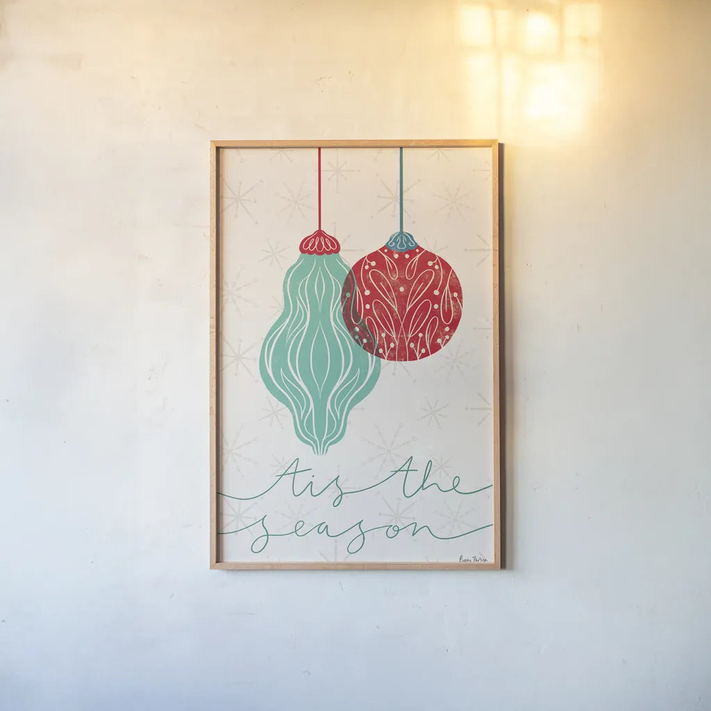 Retro Ornaments VII by Becky Thorns. shown as a paper print in a natural frame. Available as a archival giclee rolled canvas, fine art paper, or poster print. SKU 74340h.