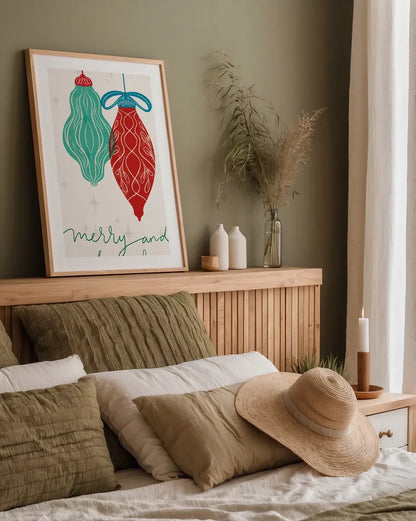 Retro Ornaments VIII by Becky Thorns. shown as a paper print in a natural frame. Available as a archival giclee rolled canvas, fine art paper, or poster print. SKU 74341h.