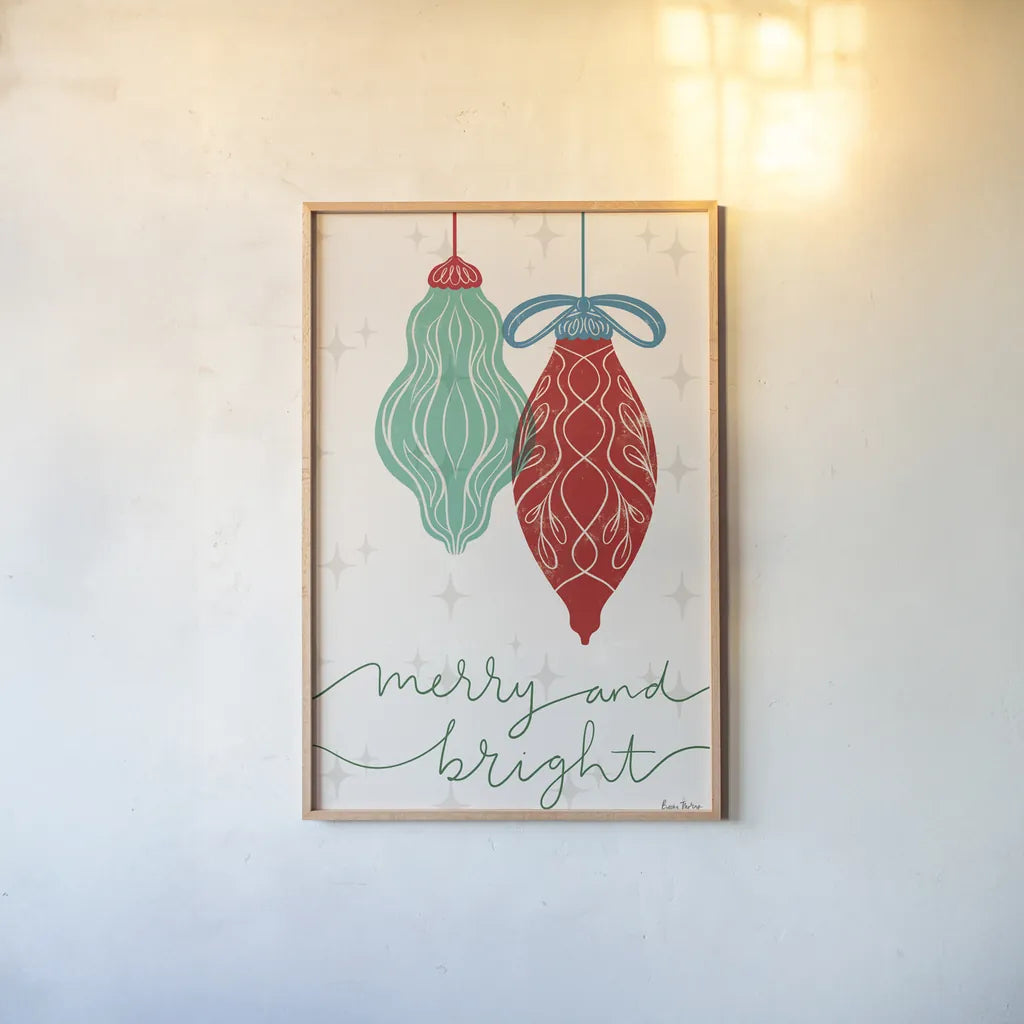 Retro Ornaments VIII by Becky Thorns. shown as a paper print in a natural frame. Available as a archival giclee rolled canvas, fine art paper, or poster print. SKU 74341h.