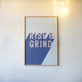 Rise and Grind by Becky Thorns. shown as a paper print in a natural frame. Available as a archival giclee rolled canvas, fine art paper, or poster print. SKU 56777h.
