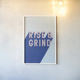 Rise and Grind by Becky Thorns. shown as a paper print in a white frame. Available as a archival giclee rolled canvas, fine art paper, or poster print. SKU 56777h.