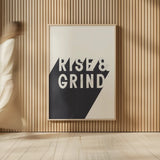Rise and Grind BW by Becky Thorns. shown as over sized large wall art. Available as an archival giclee rolled canvas, fine art paper, or poster print. SKU 59633h.